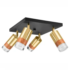 Lampa sufitowa z 4 reflektorkami regulowana złota AURORA