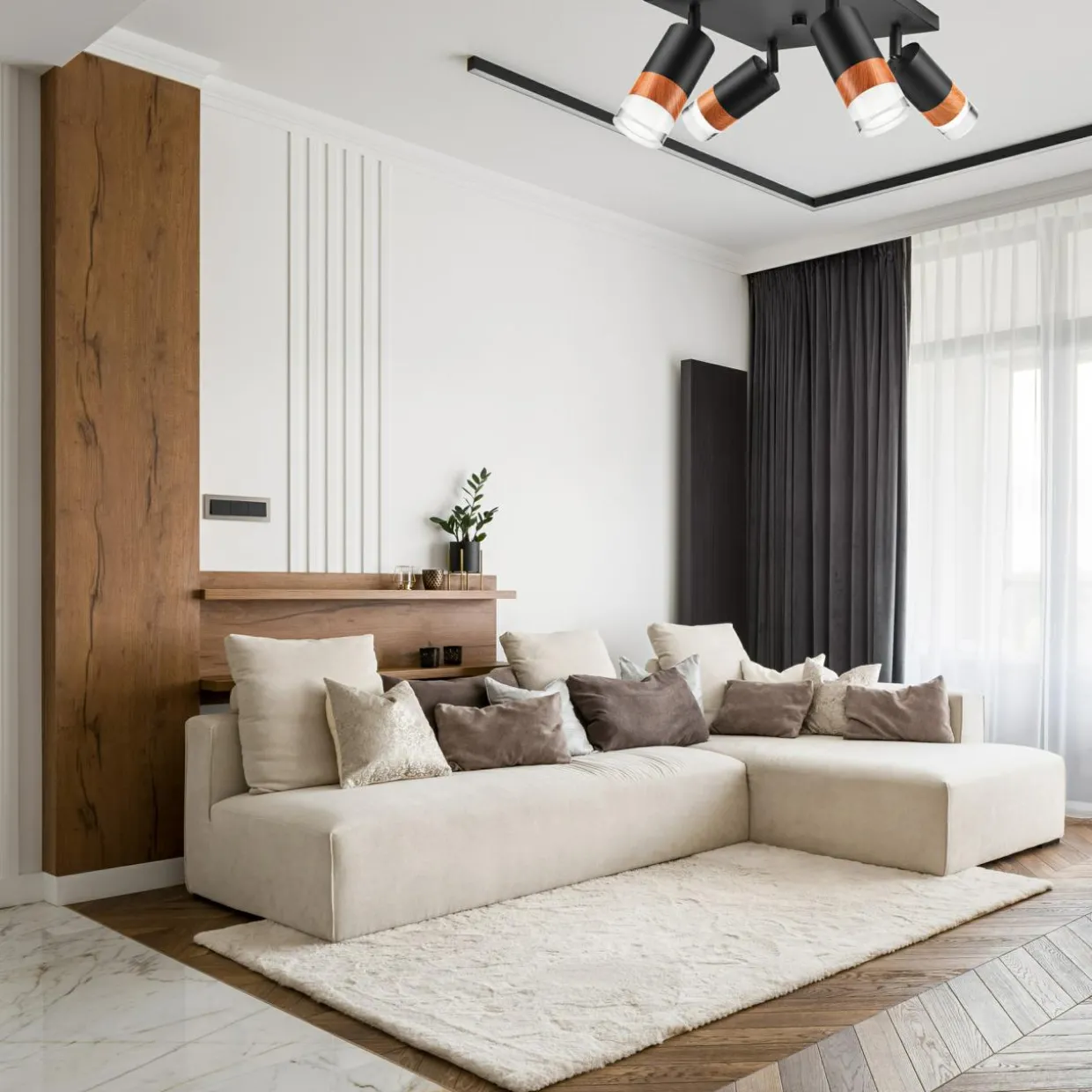 Lampa sufitowa z 4 reflektorkami regulowana czarna AURORA