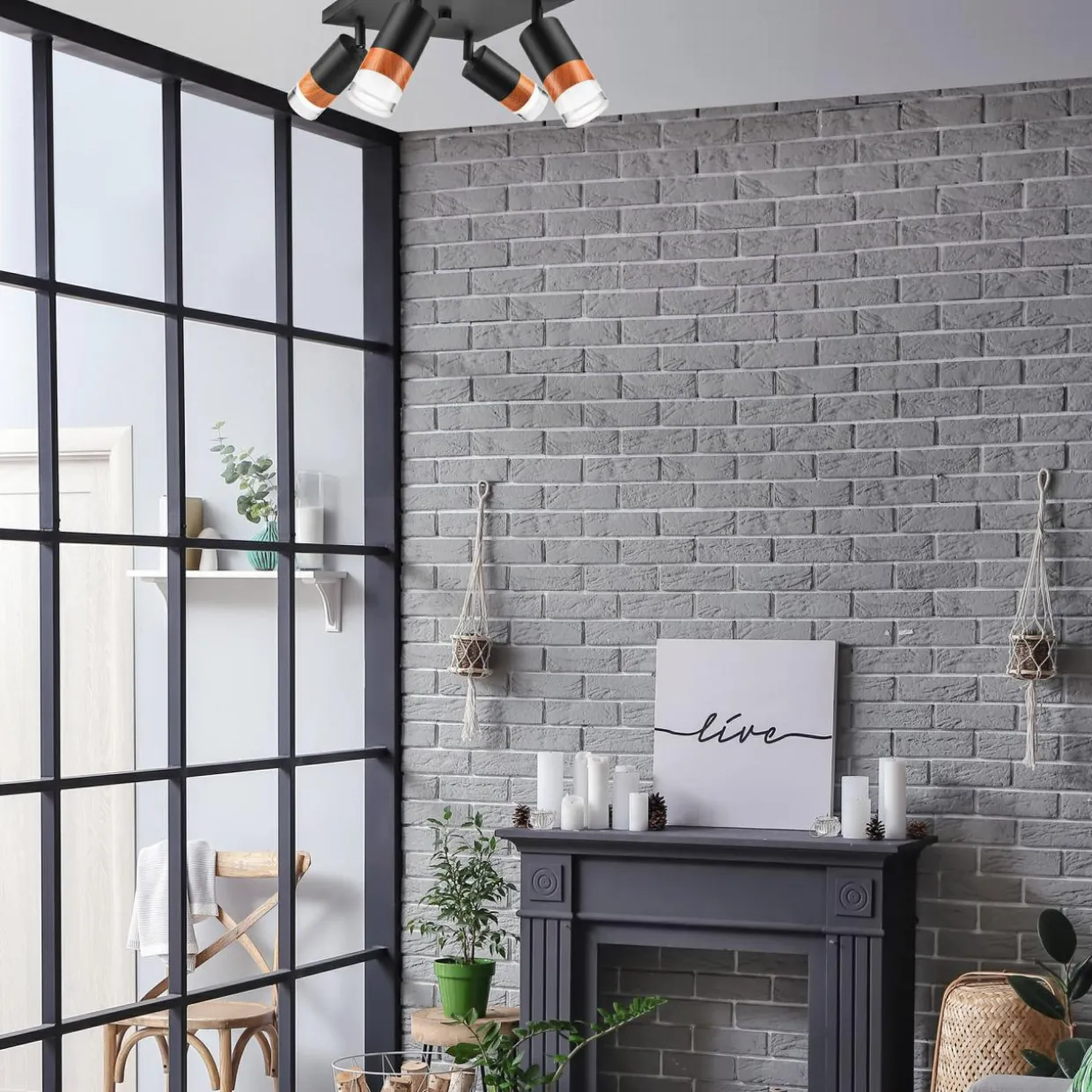 Lampa sufitowa z 4 reflektorkami regulowana czarna AURORA