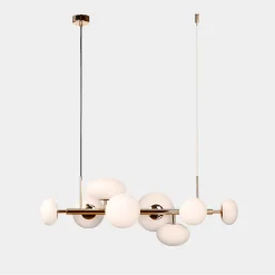 Lampa wisząca 8 owalnych kloszy biało-złota UFO