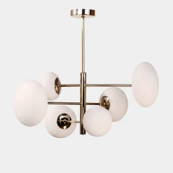 Lampa wisząca 6 owalnych kloszy biało-złota UFO 50x55 cm
