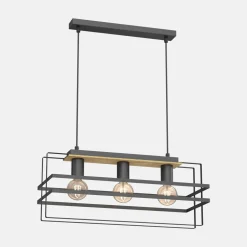 Lampa wisząca czarna jasne drewno KORTEZ III