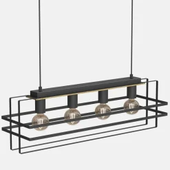 Lampa wisząca czarna jasne drewno KORTEZ IV