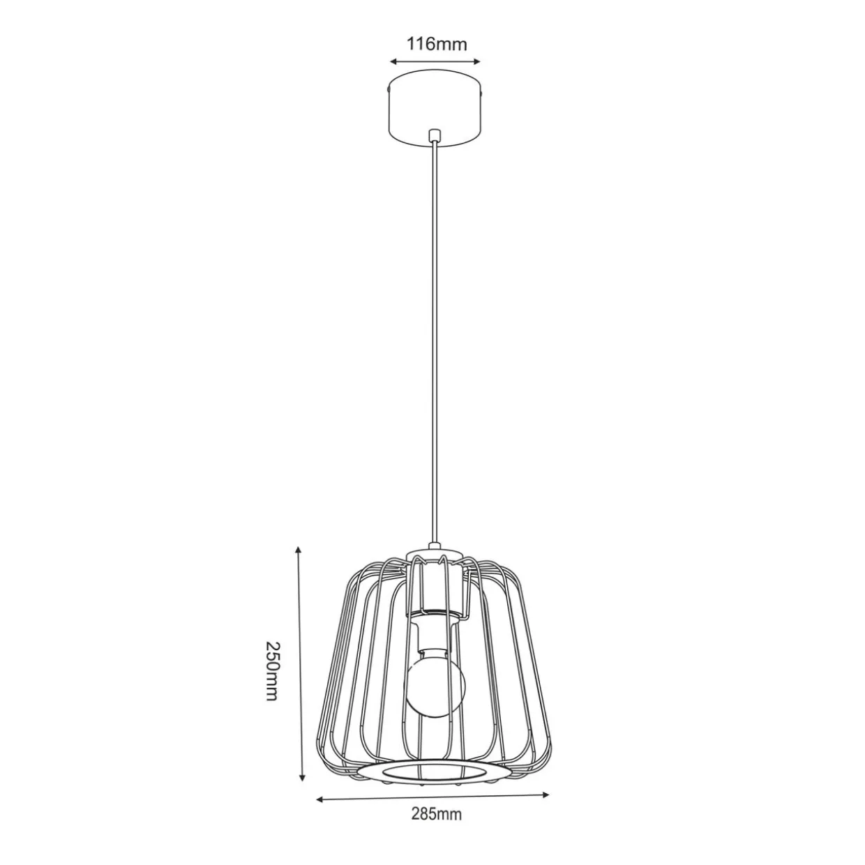 Lampa wisząca czarna jasne drewno TRAD I klosz 25 cm