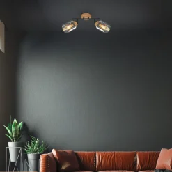 Listwa podwieszana 2 klosze czarna jasne drewno HEMA