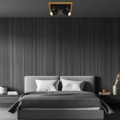 Listwa podwieszana 2 reflektory ramka jasne drewno czarna FREY