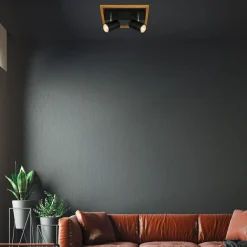 Listwa podwieszana 2 reflektory ramka jasne drewno czarna FREY