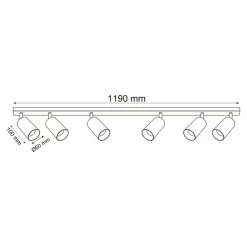 Listwa podwieszana 6 reflektorów spot czarna REN