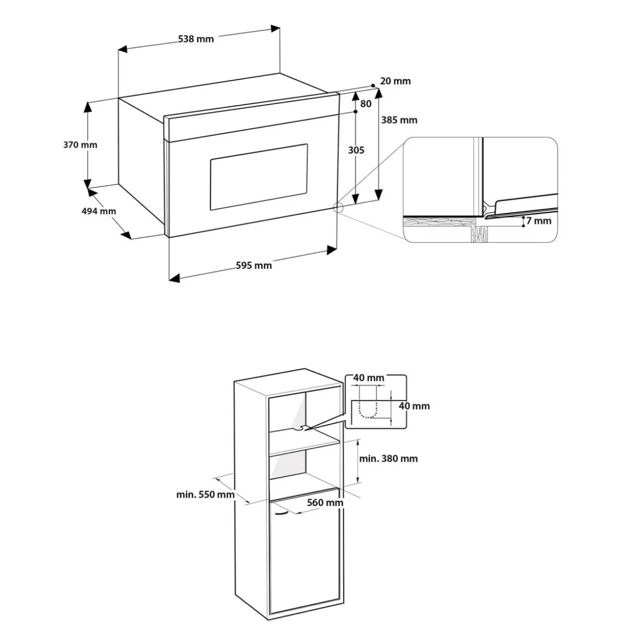 Mikrofala do zabudowy z funkcją Crisp czarna WHIRLPOOL W7MD440NB