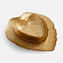 Miska szklana złota LIŚĆ 16 cm