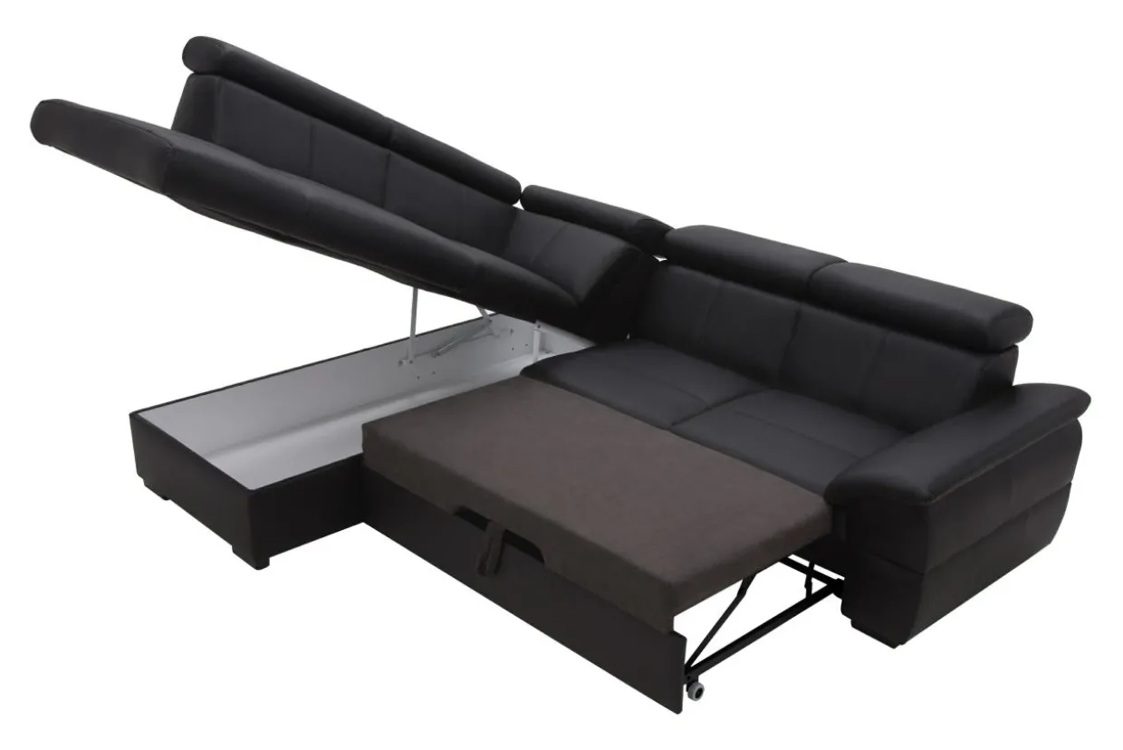 Narożnik rozkładany czarny TOWN lewy