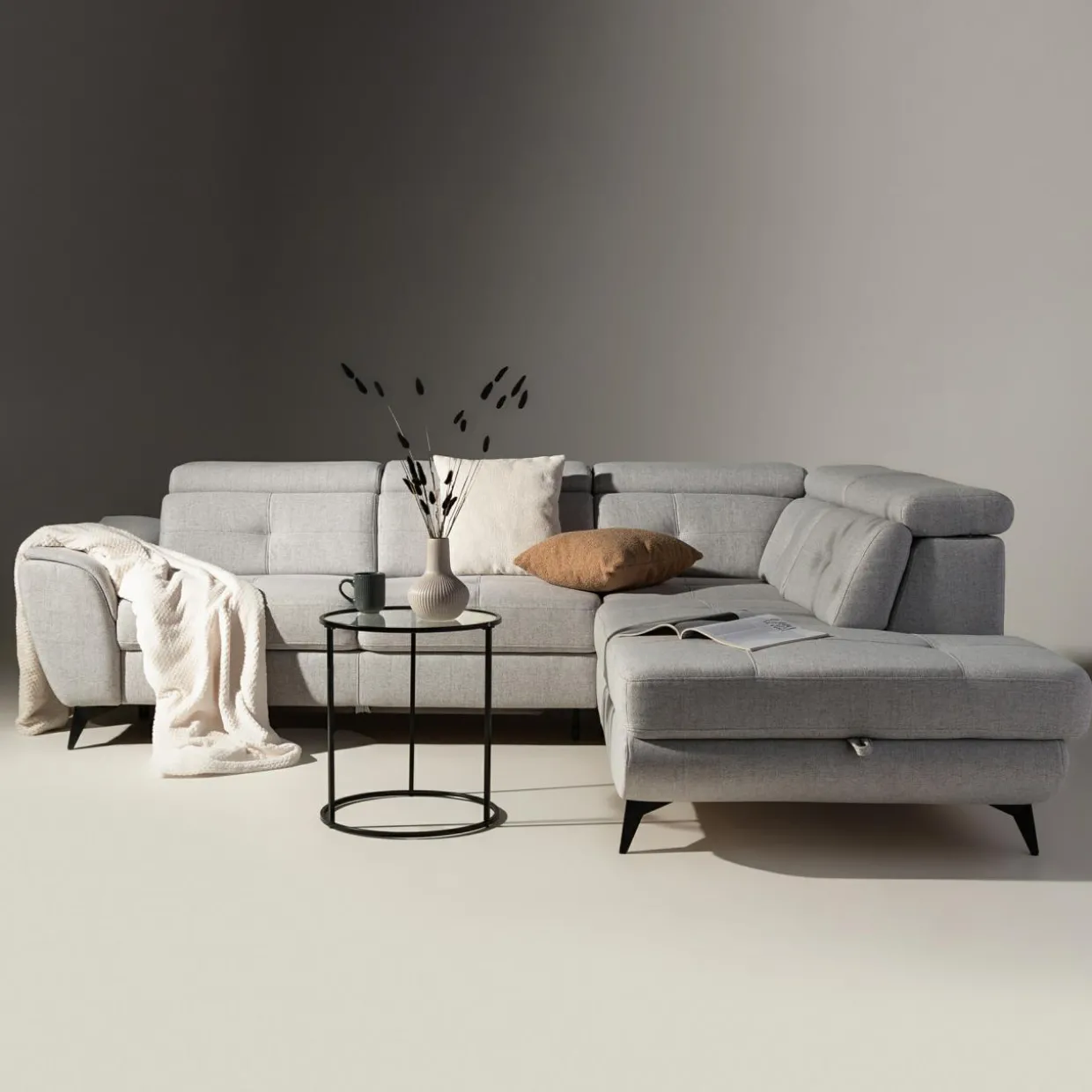 Narożnik rozkładany jasnoszary SERGIO lewy