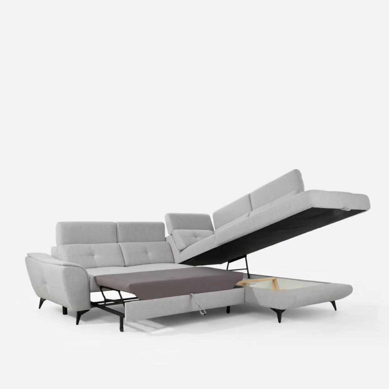 Narożnik rozkładany jasnoszary SERGIO lewy