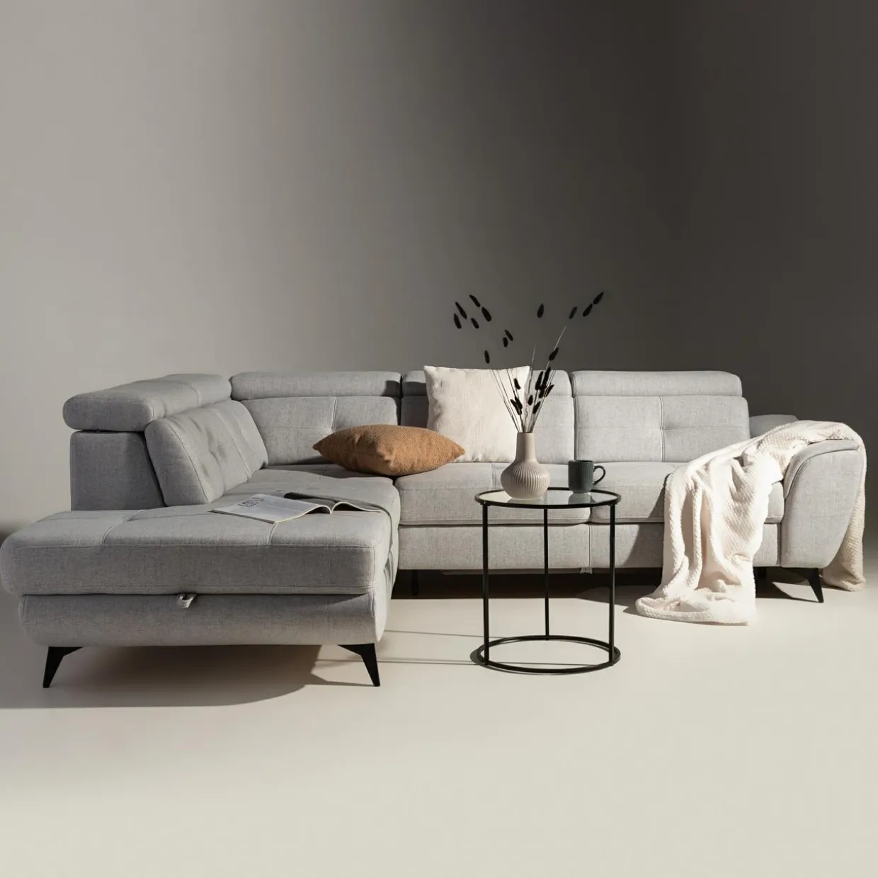 Narożnik rozkładany jasnoszary SERGIO prawy