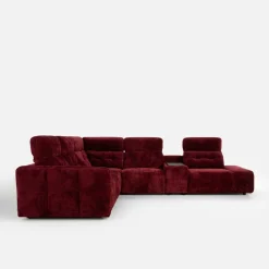 Narożnik rozkładany z funkcją relaksu i barkiem bordowy CANTATA lewy