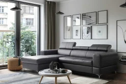 Narożnik rozkładany z regulowanymi zagłówkami czarny TORINO lewy