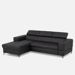 Narożnik rozkładany z regulowanymi zagłówkami czarny TORINO lewy