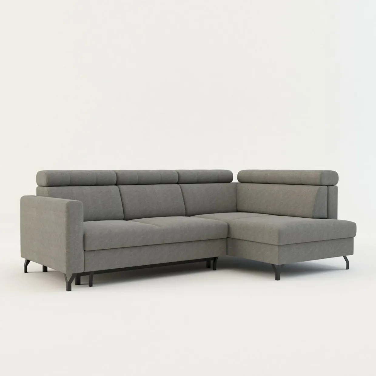 Narożnik rozkładany z regulowanymi zagłówkami szary TULIA prawy