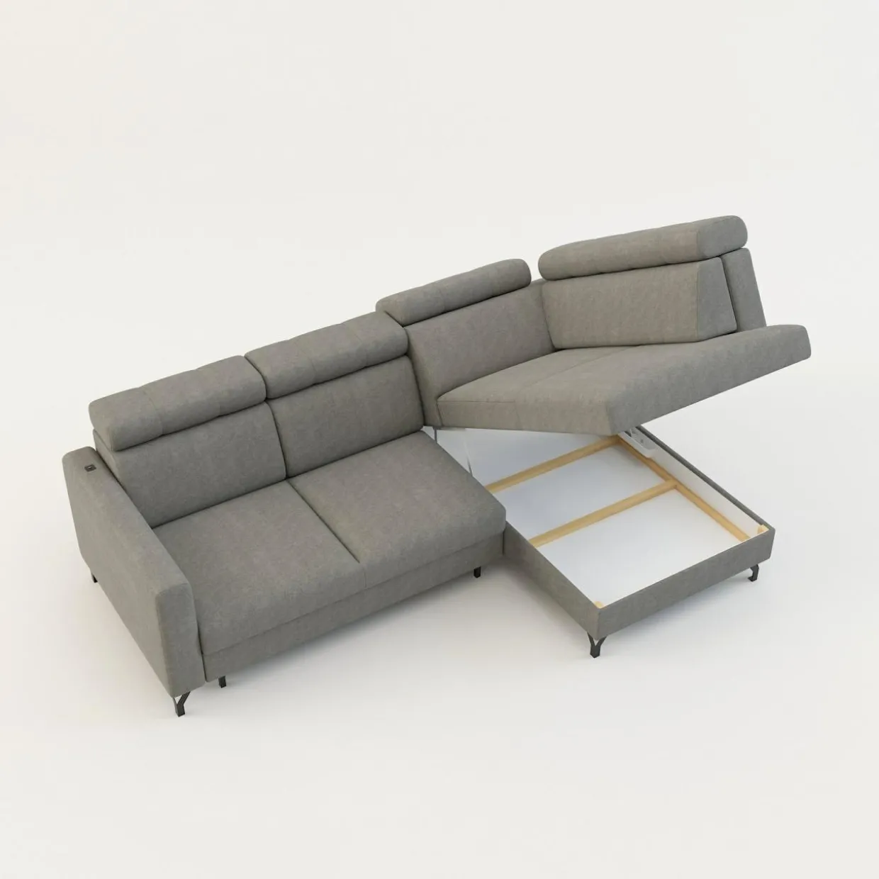 Narożnik rozkładany z regulowanymi zagłówkami szary TULIA prawy