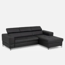 Narożnik rozkładany z regulowanymi zagłówkami czarny TORINO prawy