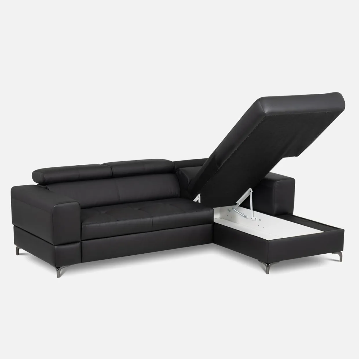 Narożnik rozkładany z regulowanymi zagłówkami czarny TORINO prawy