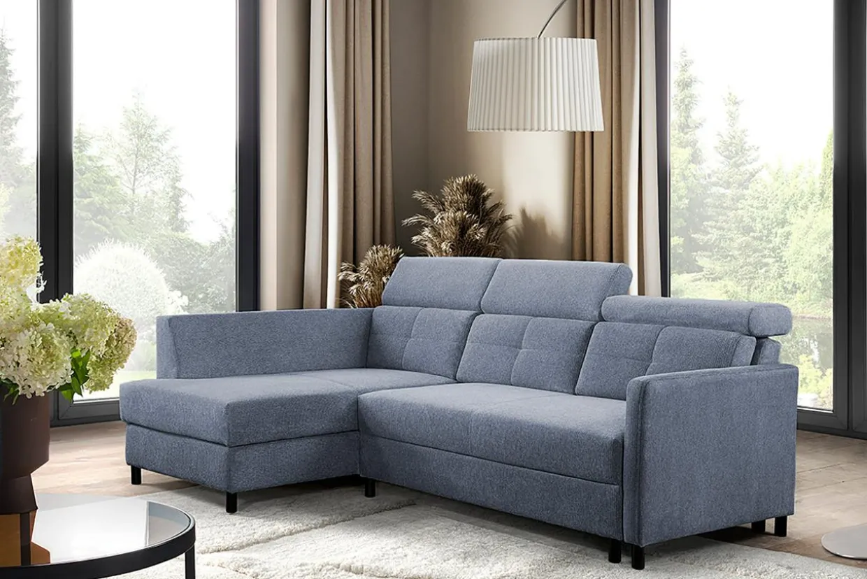 Narożnik rozkładany z regulowanymi zagłówkami niebieski WONDER lewy