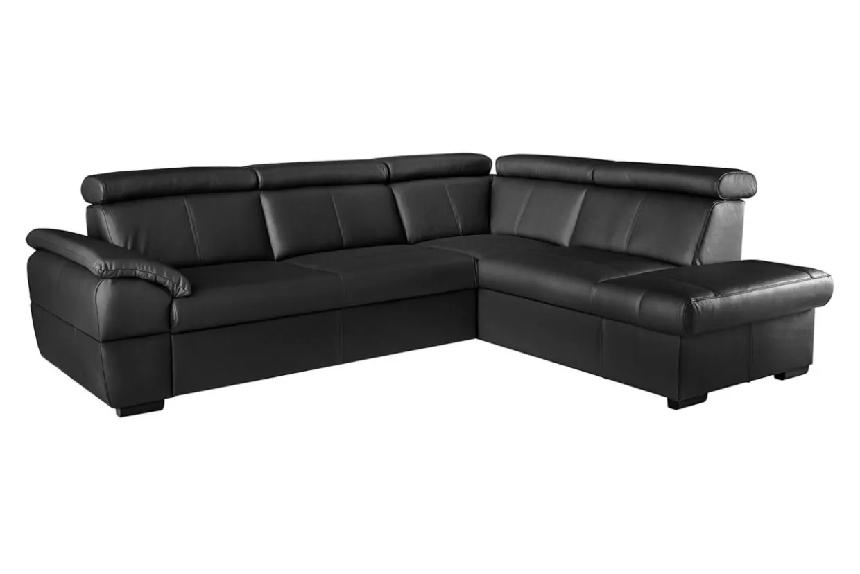 Narożnik skórzany czarny z regulowanymi zagłówkami TOWN