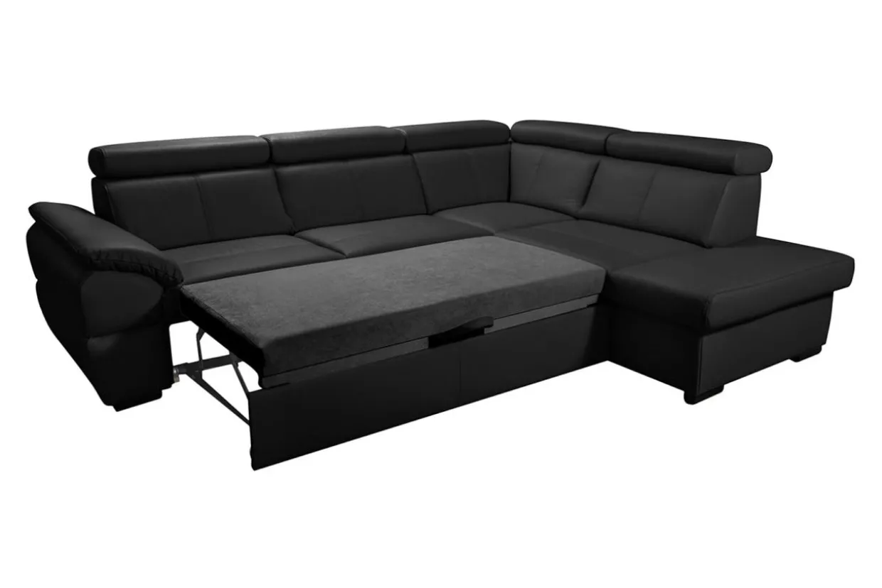 Narożnik skórzany czarny z regulowanymi zagłówkami TOWN