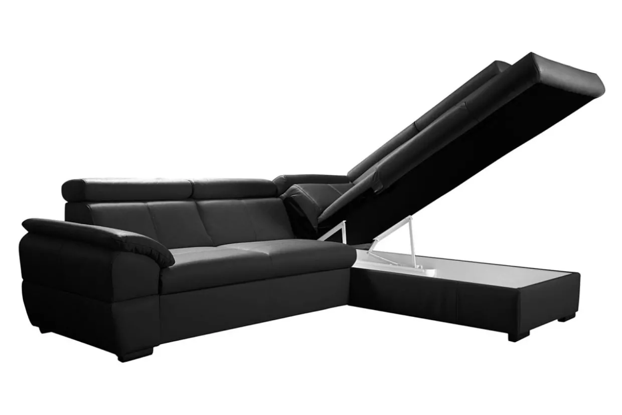 Narożnik skórzany czarny z regulowanymi zagłówkami TOWN