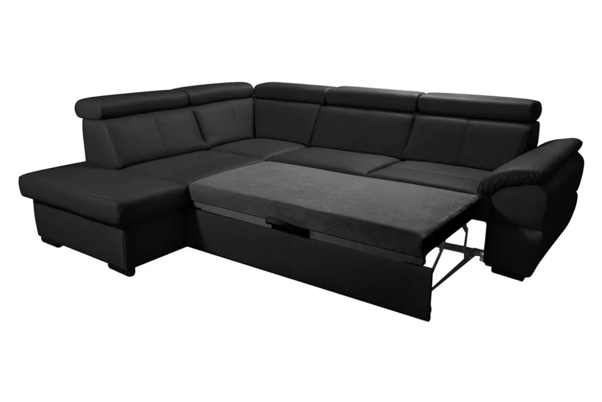 Narożnik skórzany czarny z regulowanymi zagłówkami TOWN