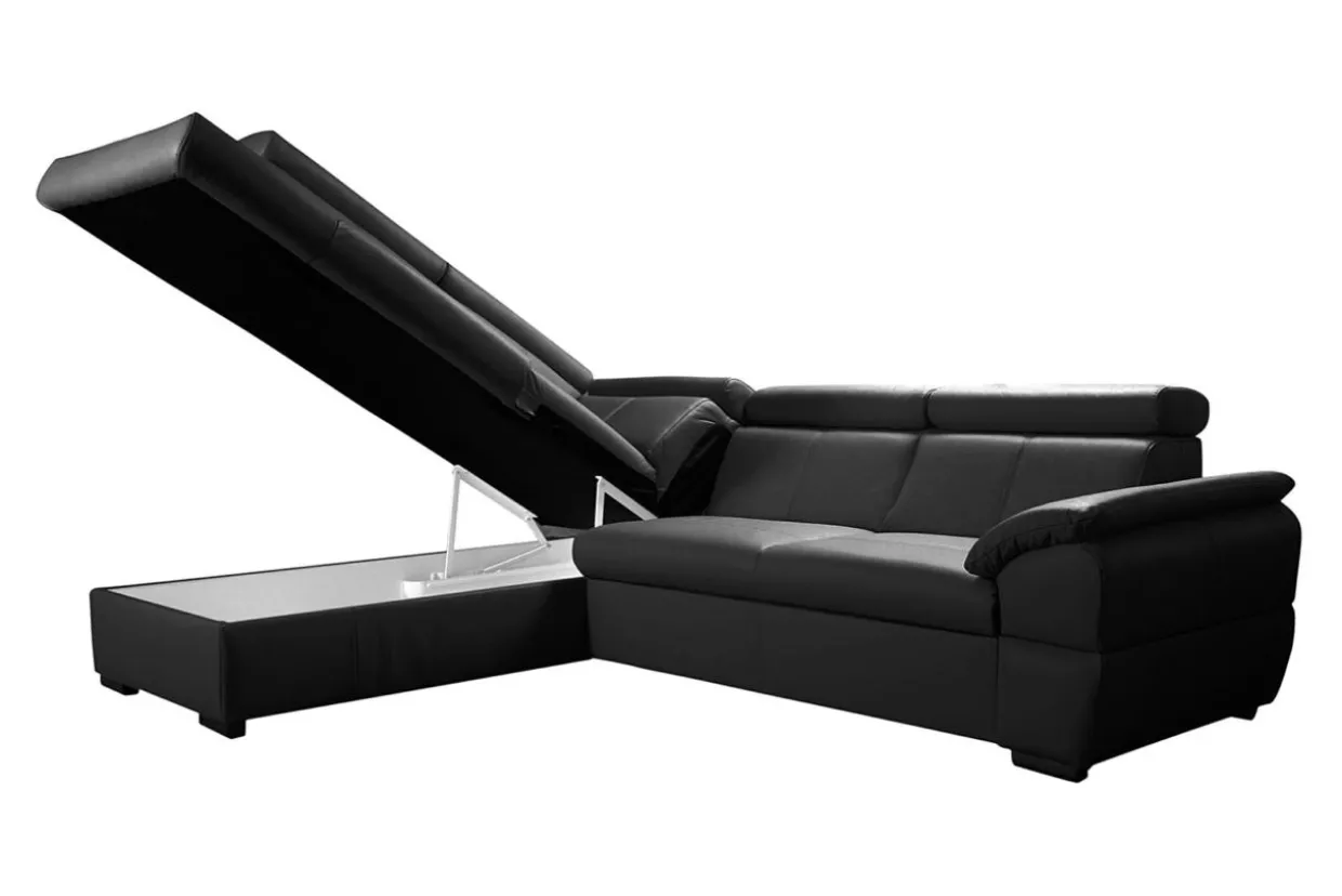 Narożnik skórzany czarny z regulowanymi zagłówkami TOWN