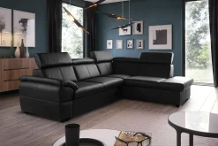 Narożnik skórzany czarny z regulowanymi zagłówkami TOWN