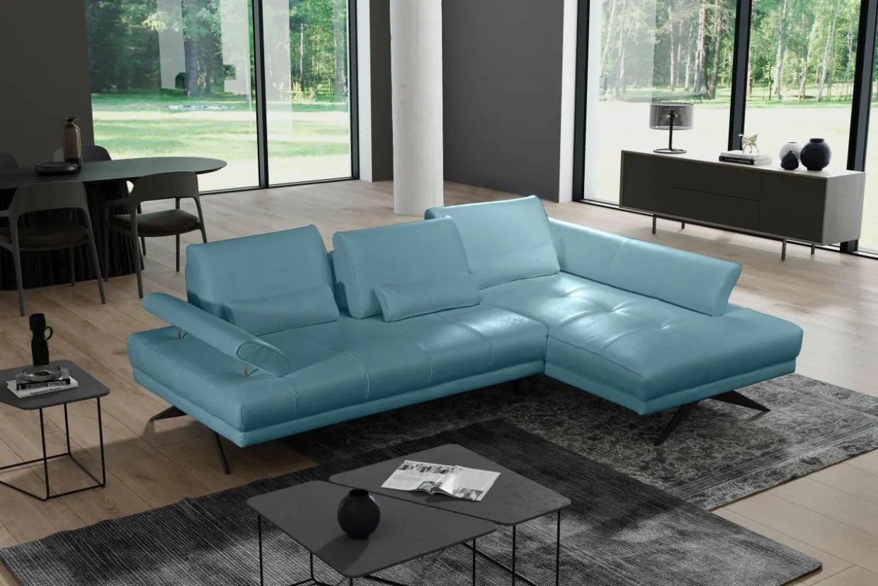 Narożnik skórzany niebieski LAZUR lewy