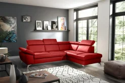 Narożnik skórzany rozkładany czerwony MIO prawy