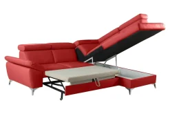 Narożnik skórzany rozkładany czerwony MIO prawy