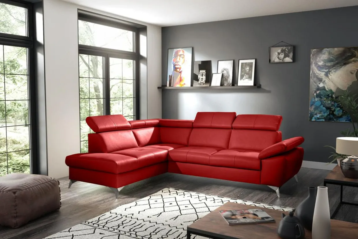 Narożnik skórzany rozkładany czerwony MIO lewy