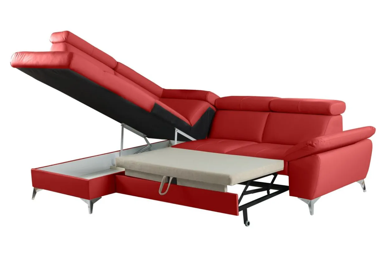 Narożnik skórzany rozkładany czerwony MIO lewy