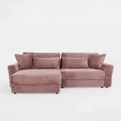 Narożnik sztruksowy pudrowy róż NOEMI lewy