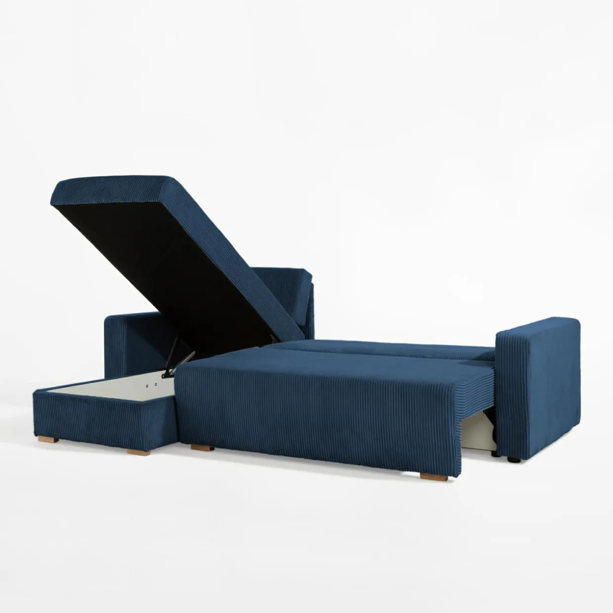 Narożnik sztruksowy z 2 pojemnikami ciemnoniebieski LIAM