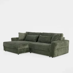 Narożnik sztruksowy zielony NOEMI lewy