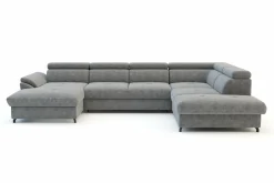 Narożnik welurowy z regulowanymi zagłówkami szary MAROLA U-FORM lewy