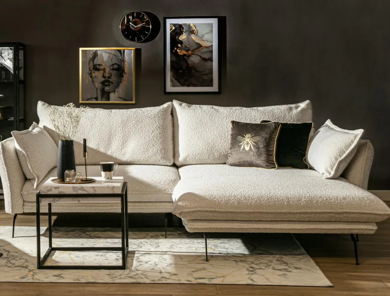 Narożnik z poduszkami dekoracyjnymi biały perłowy MANDELLO PLUS lewy