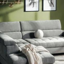 Narożnik z regulowanymi zagłówkami szary NALA prawy