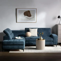 Narożnik z regulowanymi zagłówkami granatowy NALA prawy