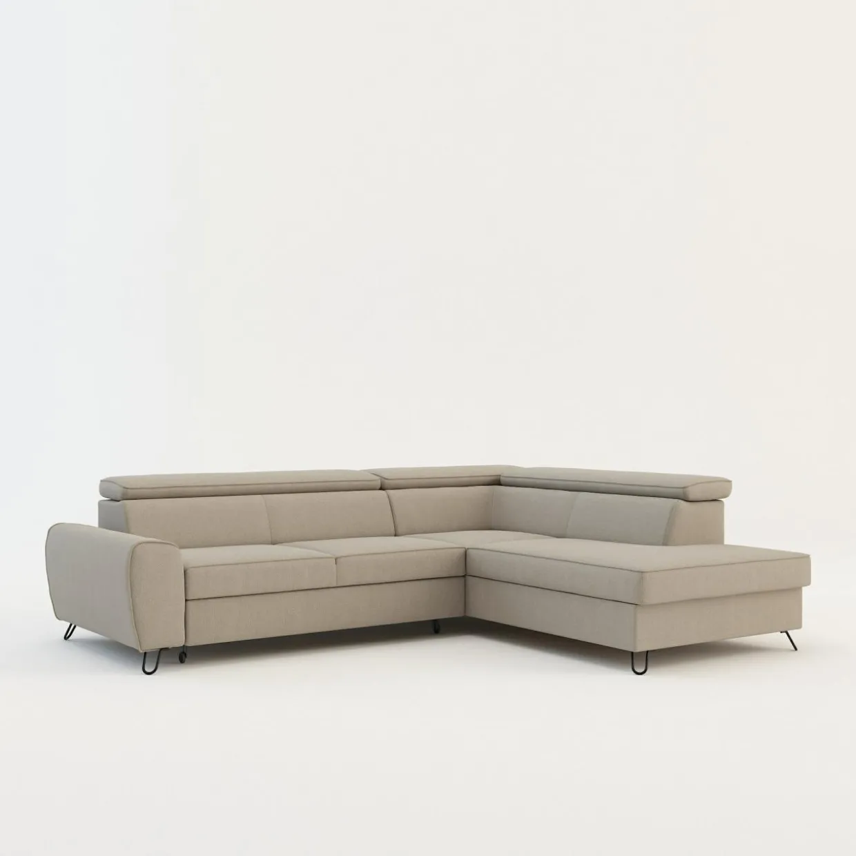 Narożnik z regulowanymi zagłówkami beżowy IDYLLA lewy