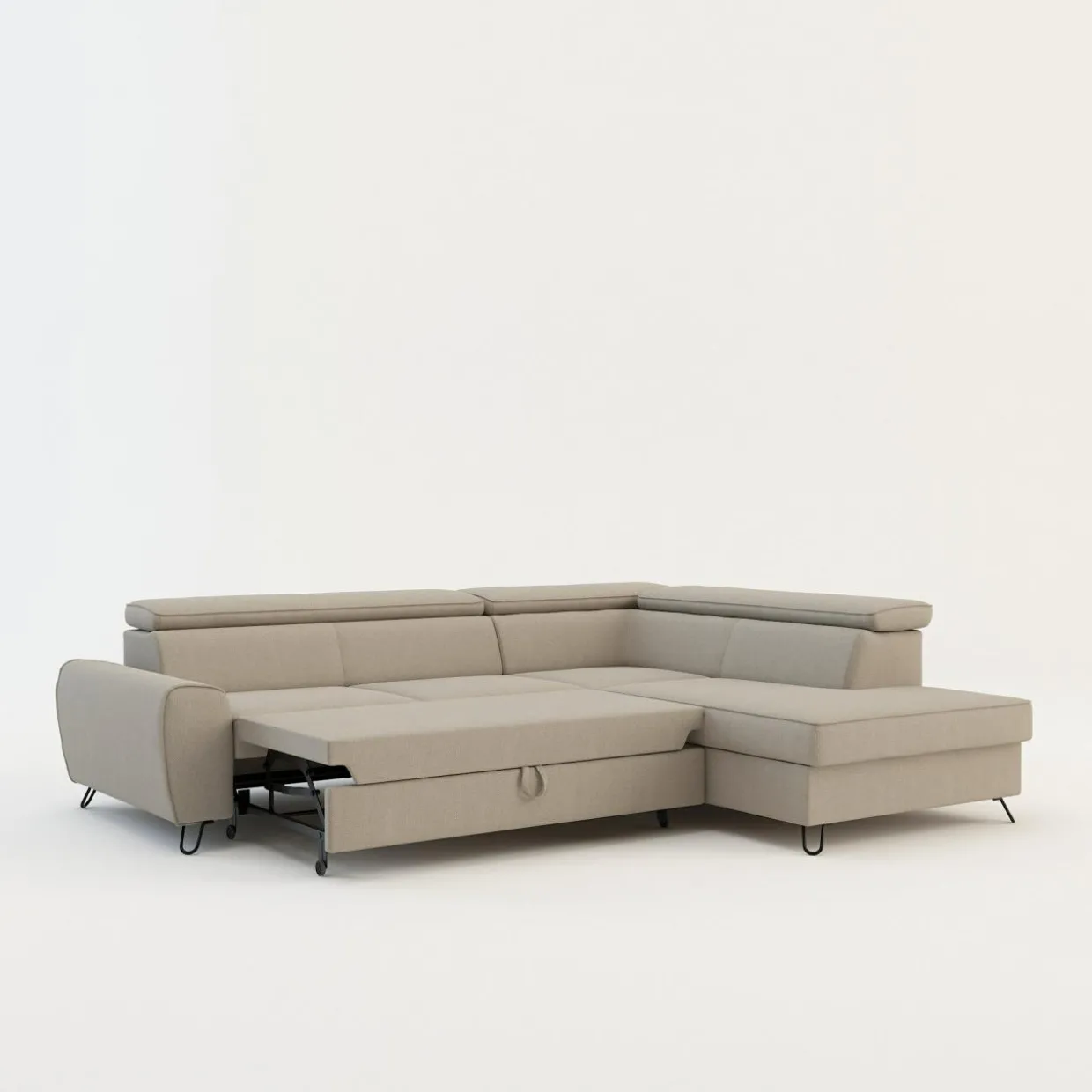 Narożnik z regulowanymi zagłówkami beżowy IDYLLA lewy