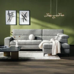 Narożnik z regulowanymi zagłówkami szary NALA lewy