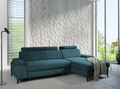 Narożnik z regulowanymi zagłówkami turkus LUGANO prawy