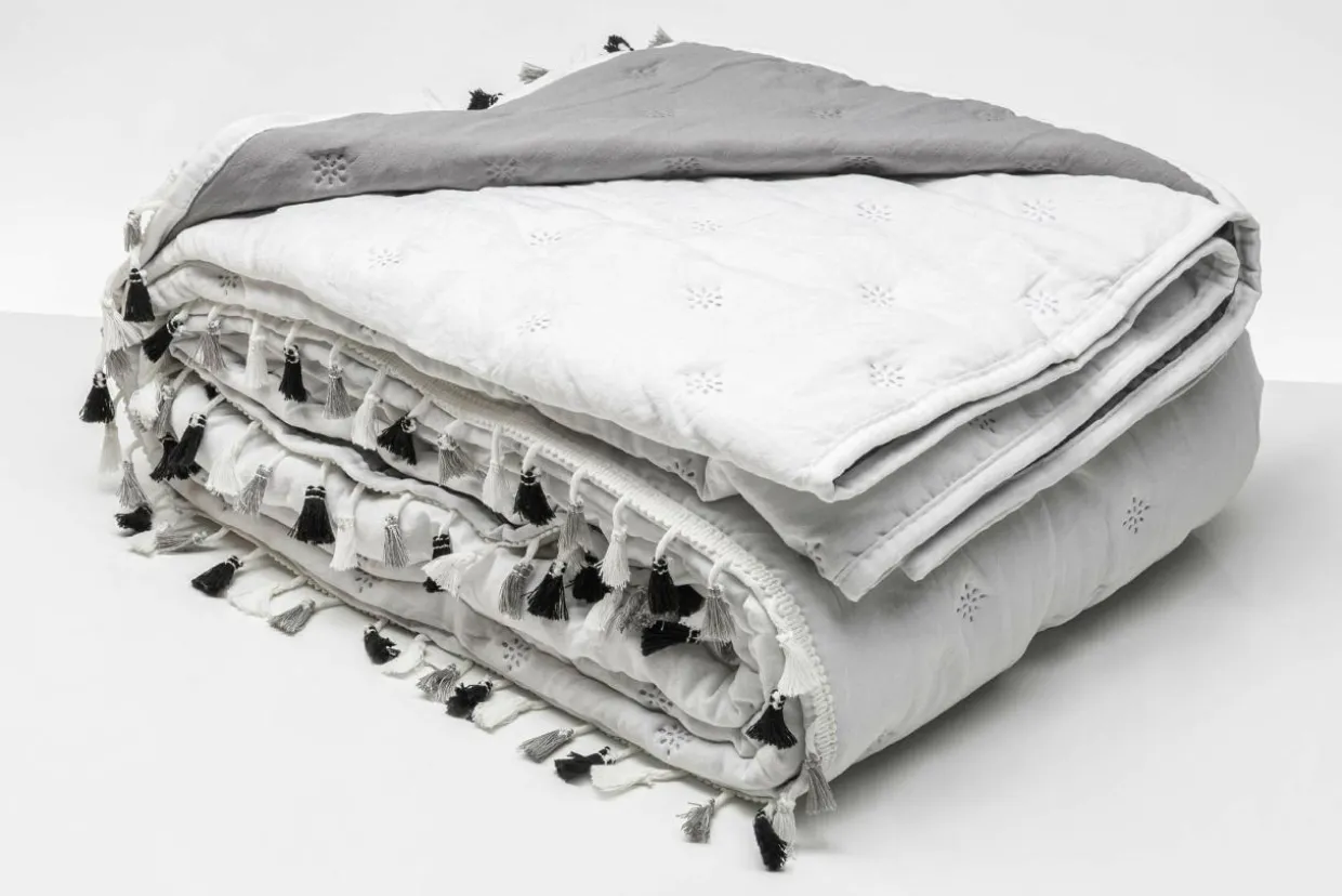 Narzuta na łóżko biało-czarna FRINGLE 220x200 cm