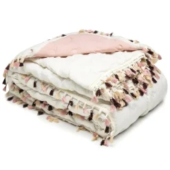 Narzuta na łóżko biało-różowa FRINGLE 220x200 cm